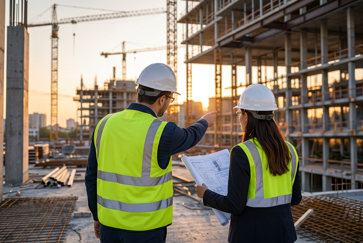 Construction professionals coordinating on site